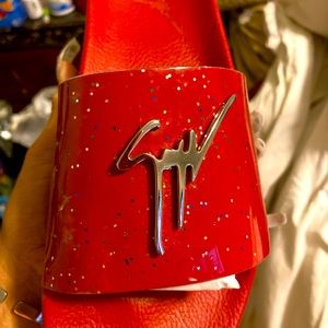 Giuseppe Zanotti red patent leather slides with a confetti look. NWT🔖 & BOX